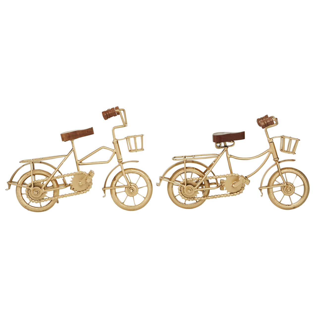 11" Gold Metal Bike Sculpture with Wood Accents Set